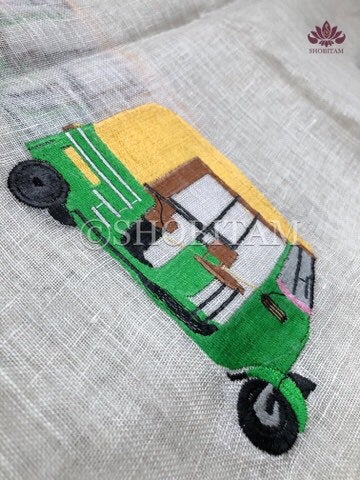 Auto rickshaw Fun Linen Saree  | Shobitam Designer Linen Saree | Shobitam saree