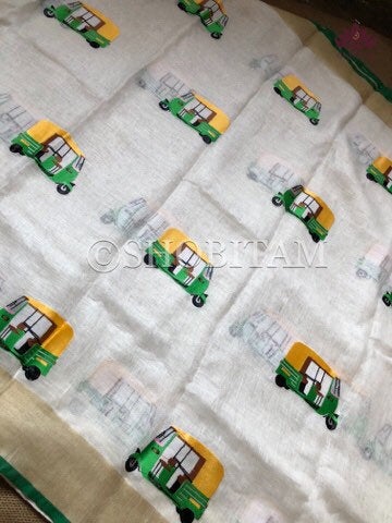 Auto rickshaw Fun Linen Saree  | Shobitam Designer Linen Saree | Shobitam saree