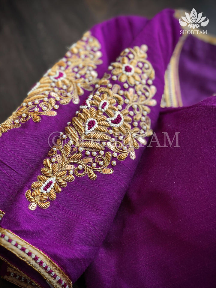 Made to Order: Zardosi and French Knot Silk Saree Bloue I Zardosi Work Blouse | Shobitam Blouse