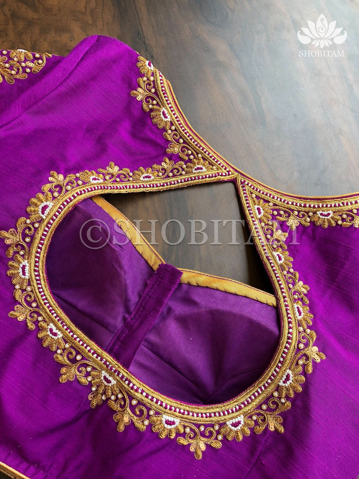 Made to Order: Zardosi and French Knot Silk Saree Bloue I Zardosi Work Blouse | Shobitam Blouse