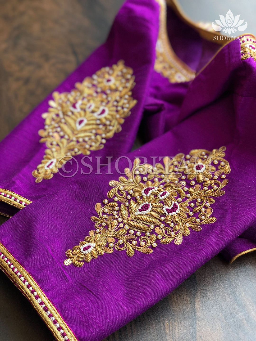 Made to Order: Zardosi and French Knot Silk Saree Bloue I Zardosi Work Blouse | Shobitam Blouse