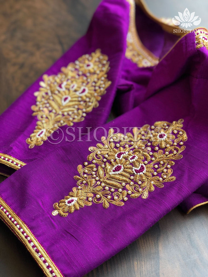 Made to Order: Zardosi and French Knot Silk Saree Bloue I Zardosi Work Blouse | Shobitam Blouse