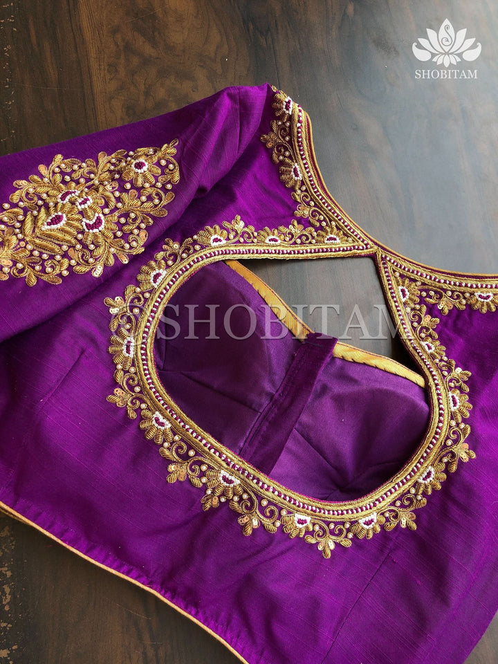 Made to Order: Zardosi and French Knot Silk Saree Bloue I Zardosi Work Blouse | Shobitam Blouse
