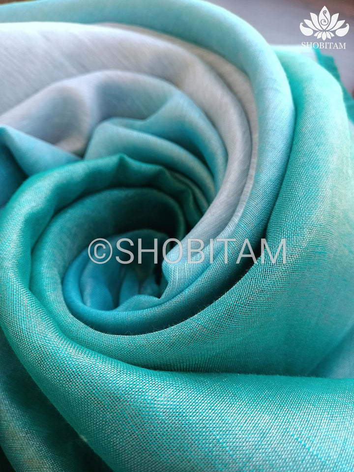 SHOBITAM Designer Collections - Pretty Ocean Blue Ombre Tissue Linen saree | Sarees by SHOBITAM