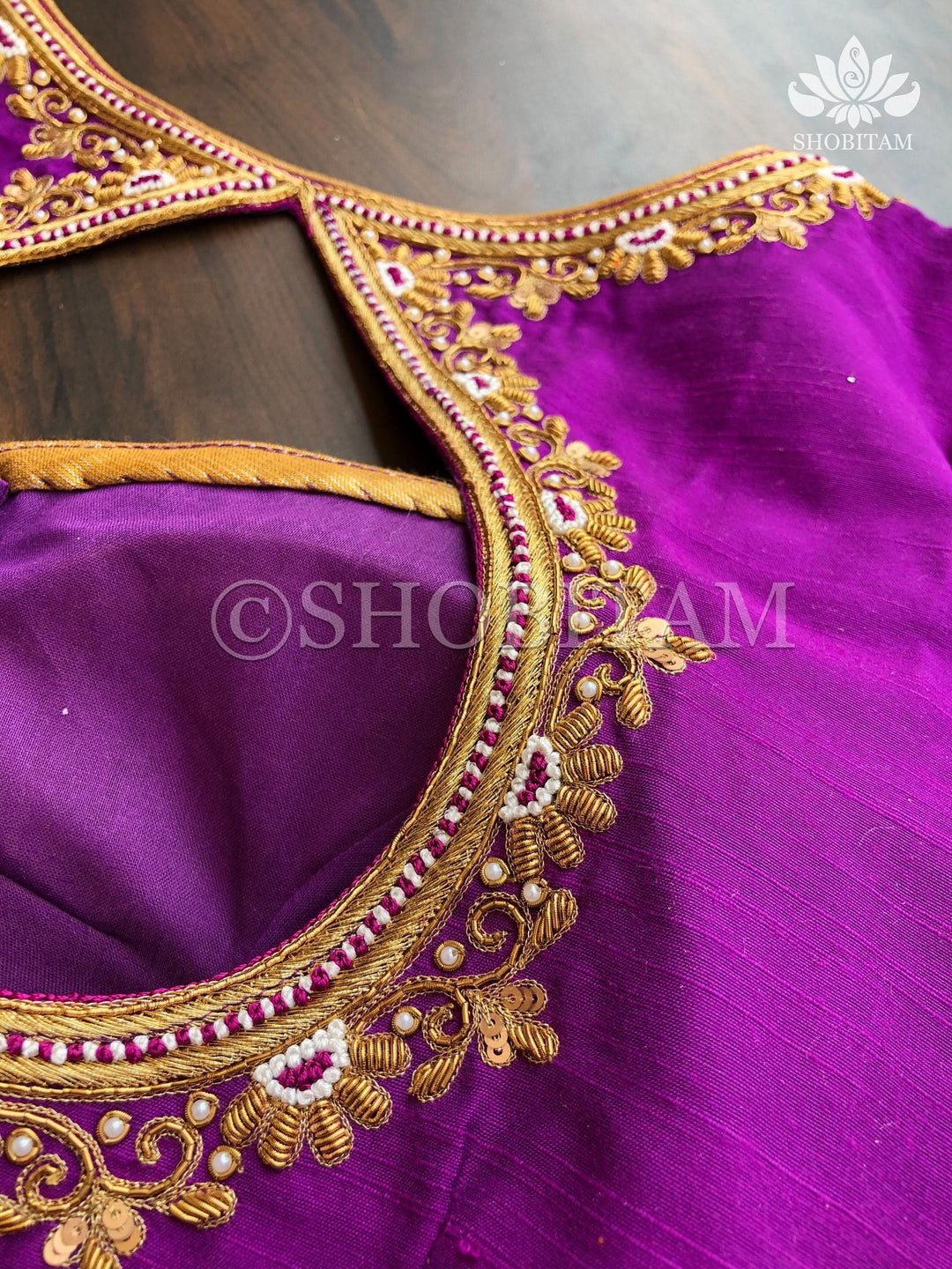 Made to Order: Zardosi and French Knot Silk Saree Bloue I Zardosi Work Blouse | Shobitam Blouse
