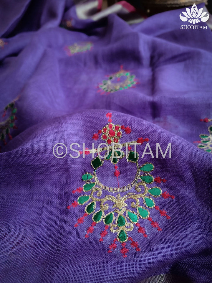 Linen by Linen Saree with Chandbali Motifs | Shobitam saree