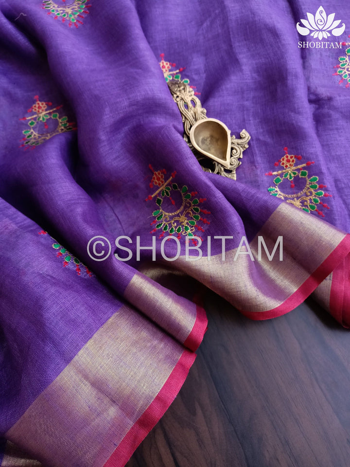 Linen by Linen Saree with Chandbali Motifs | Shobitam saree