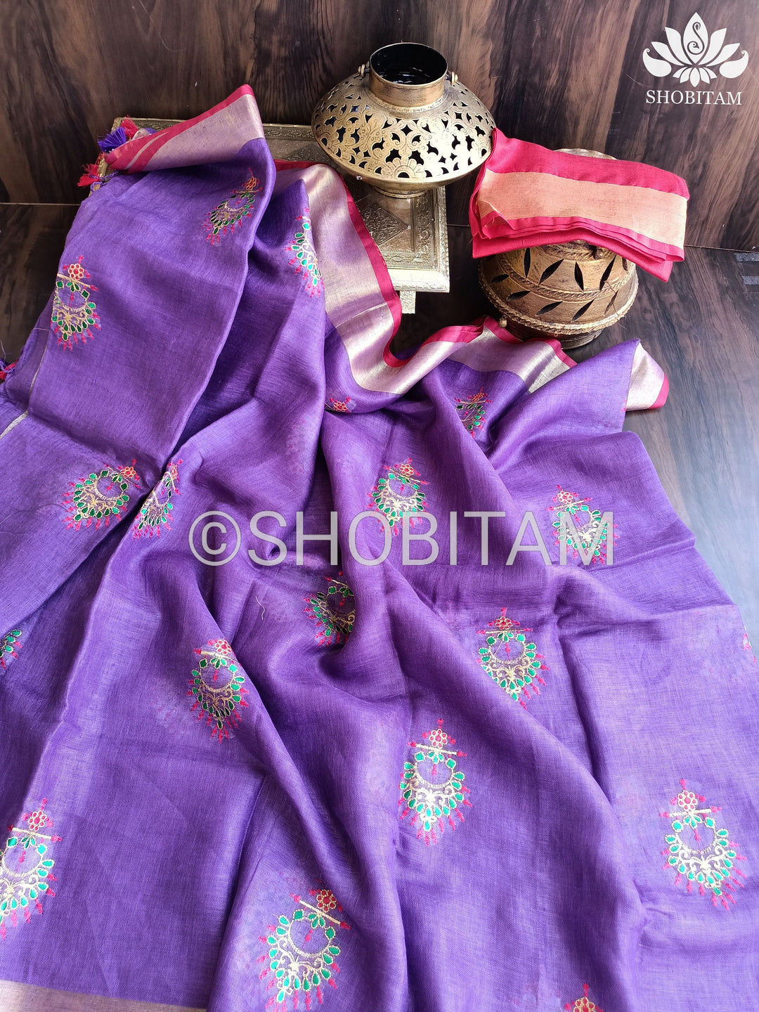 Linen by Linen Saree with Chandbali Motifs | Shobitam saree