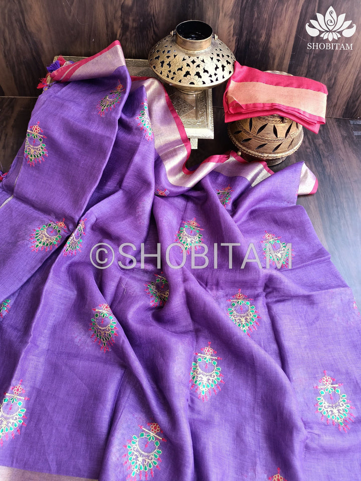Linen by Linen Saree with Chandbali Motifs | Shobitam saree