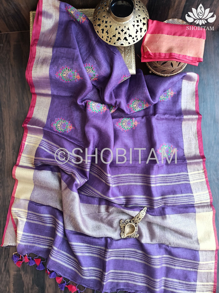 Linen by Linen Saree with Chandbali Motifs | Shobitam saree