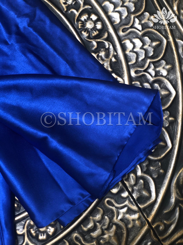 Premium Quality royal blue Satin Petticoat for saree,medium size | SHOBITAM