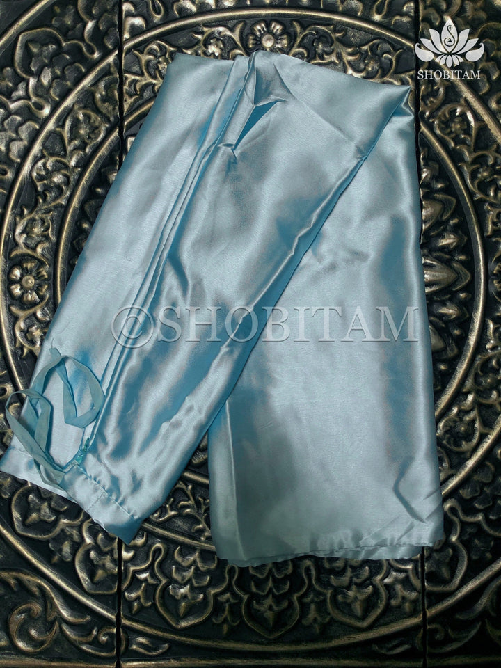 Premium Quality powder Blue Satin Petticoat for saree,medium size | SHOBITAM