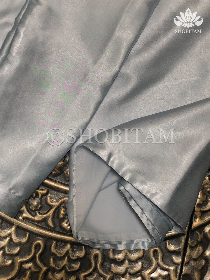 Premium Quality silver gray Satin Petticoat for saree,medium size | SHOBITAM
