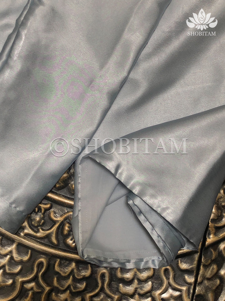 Silver Gray Premium Quality Satin Petticoat for saree,medium size | SHOBITAM