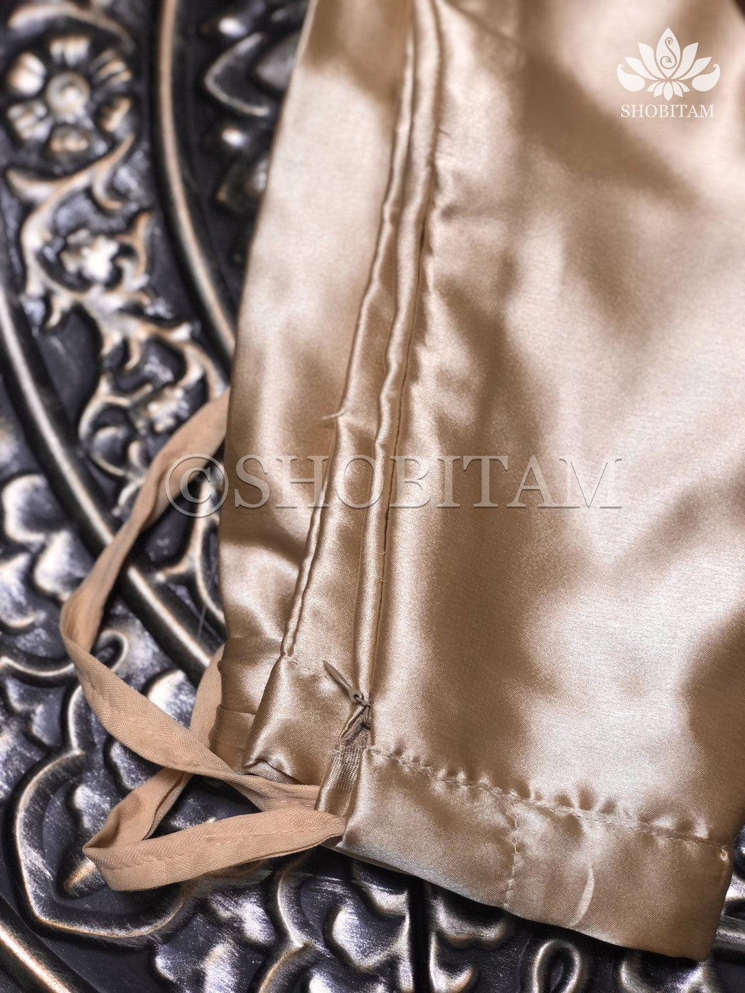 Premium Quality muted gold Satin Petticoat for saree,medium size | SHOBITAM