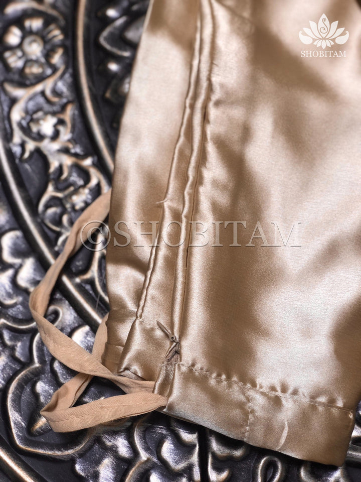 Premium Quality muted gold Satin Petticoat for saree,medium size | SHOBITAM