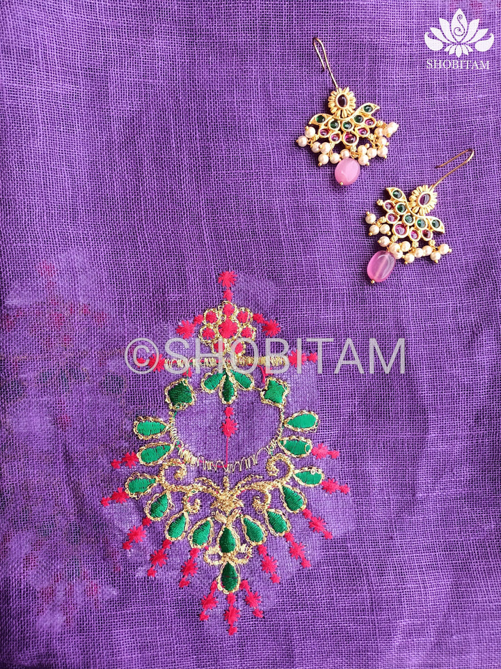 Linen by Linen Saree with Chandbali Motifs | Shobitam saree
