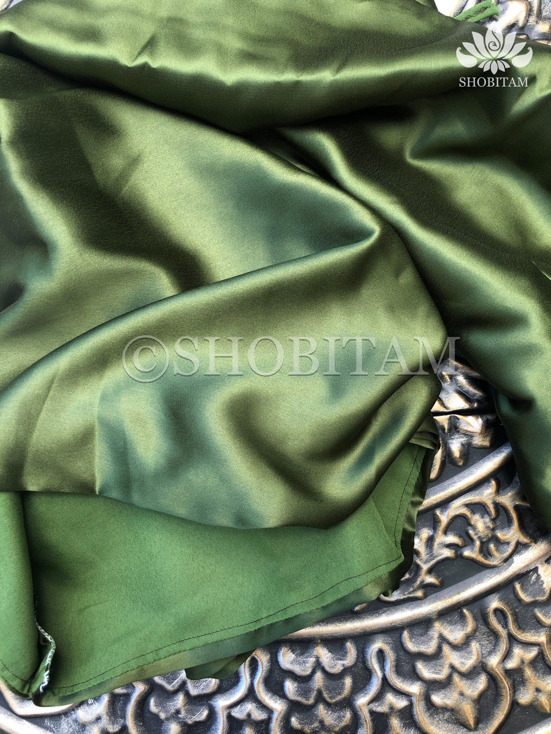 Premium Quality olive green Satin Petticoat for saree,medium size | SHOBITAM