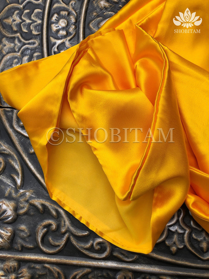 Premium Quality bright yellow Satin Petticoat for saree,medium size | SHOBITAM