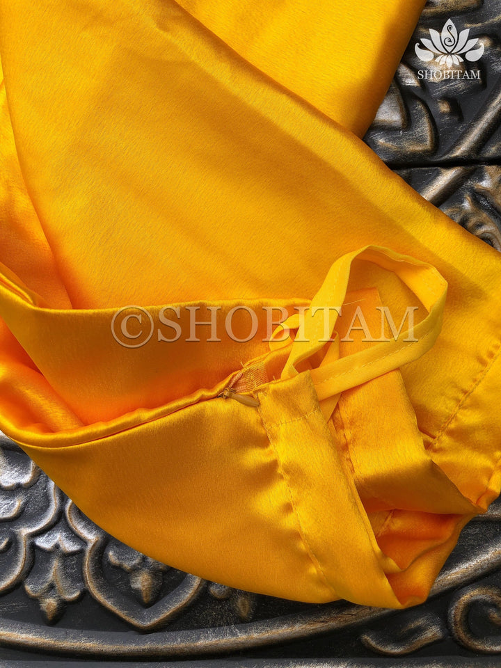 Premium Quality bright yellow Satin Petticoat for saree,medium size | SHOBITAM
