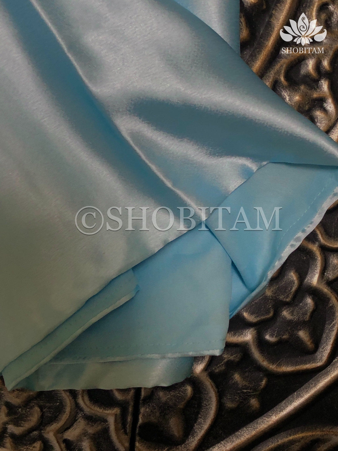Premium Quality powder Blue Satin Petticoat for saree,medium size | SHOBITAM