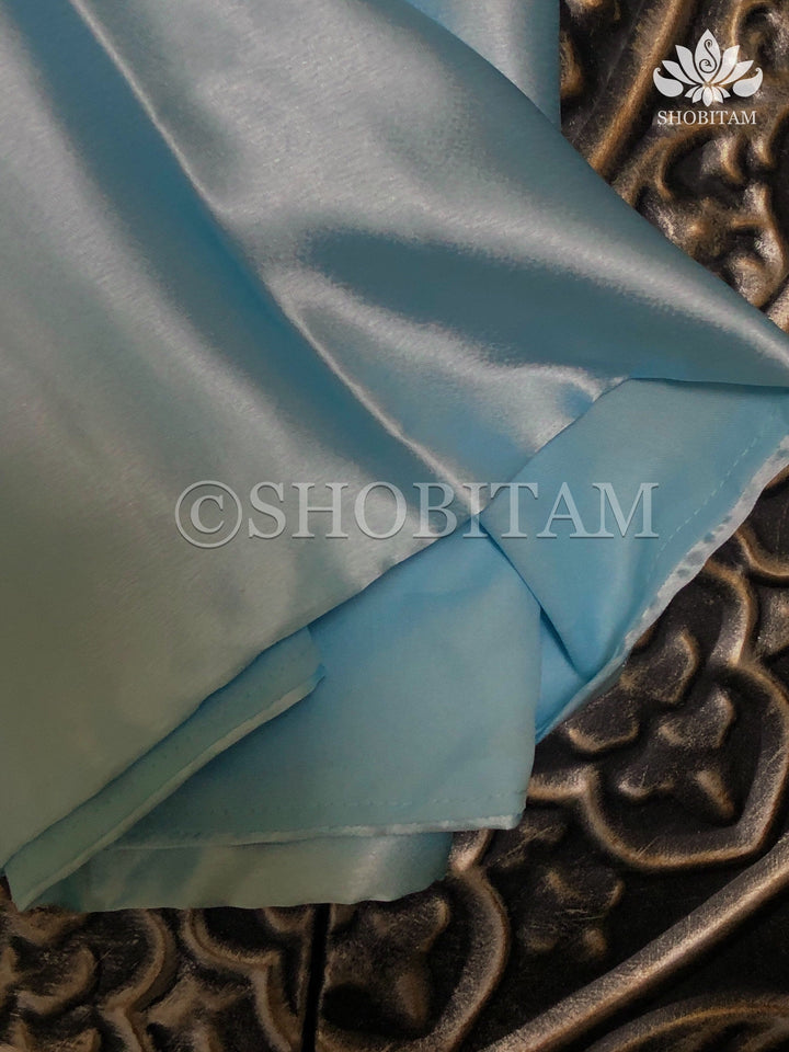 Premium Quality powder Blue Satin Petticoat for saree,medium size | SHOBITAM