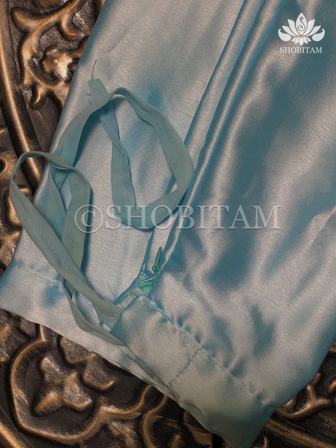 Premium Quality powder Blue Satin Petticoat for saree,medium size | SHOBITAM