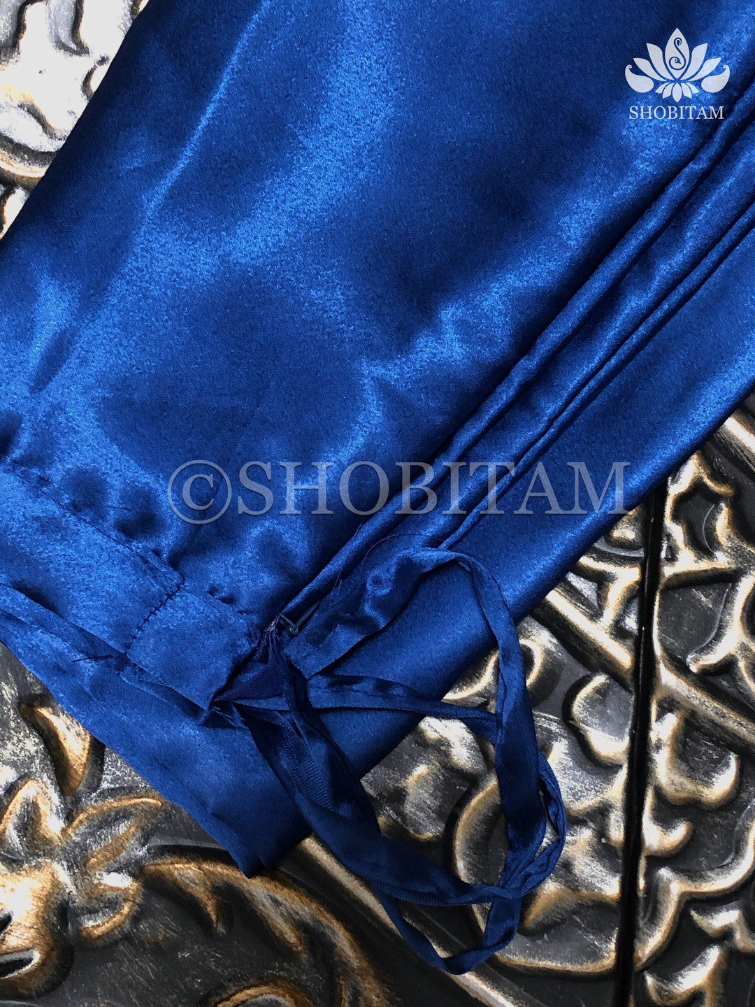 Premium Quality dark blue Satin Petticoat for saree,medium size | SHOBITAM