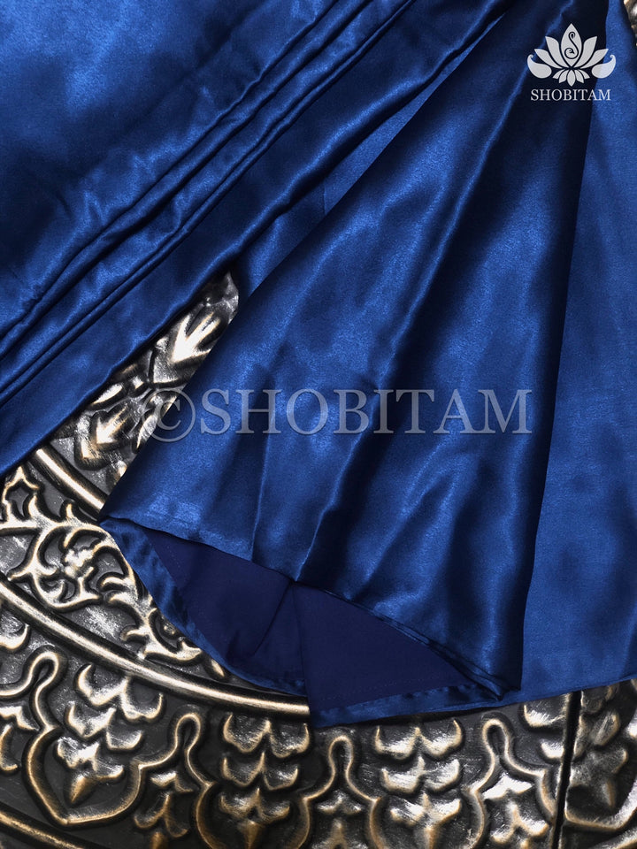 Premium Quality dark blue Satin Petticoat for saree,medium size | SHOBITAM