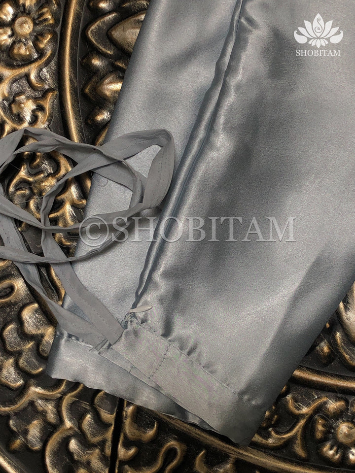 Silver Gray Premium Quality Satin Petticoat for saree,medium size | SHOBITAM