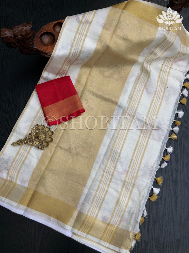 Linen Saree - Dancer’s feet embroidery saree | Organic Linen by Linen  Saree | Shobitam saree