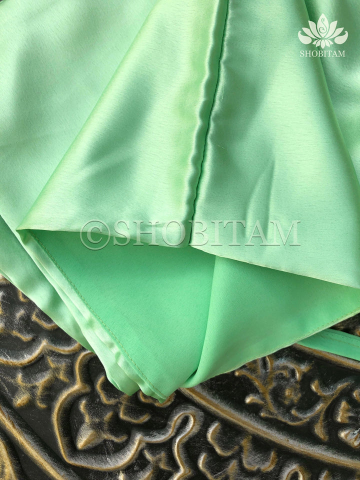 Premium Quality pista green Satin Petticoat for saree,medium size | SHOBITAM