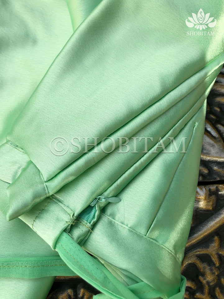 Premium Quality pista green Satin Petticoat for saree,medium size | SHOBITAM
