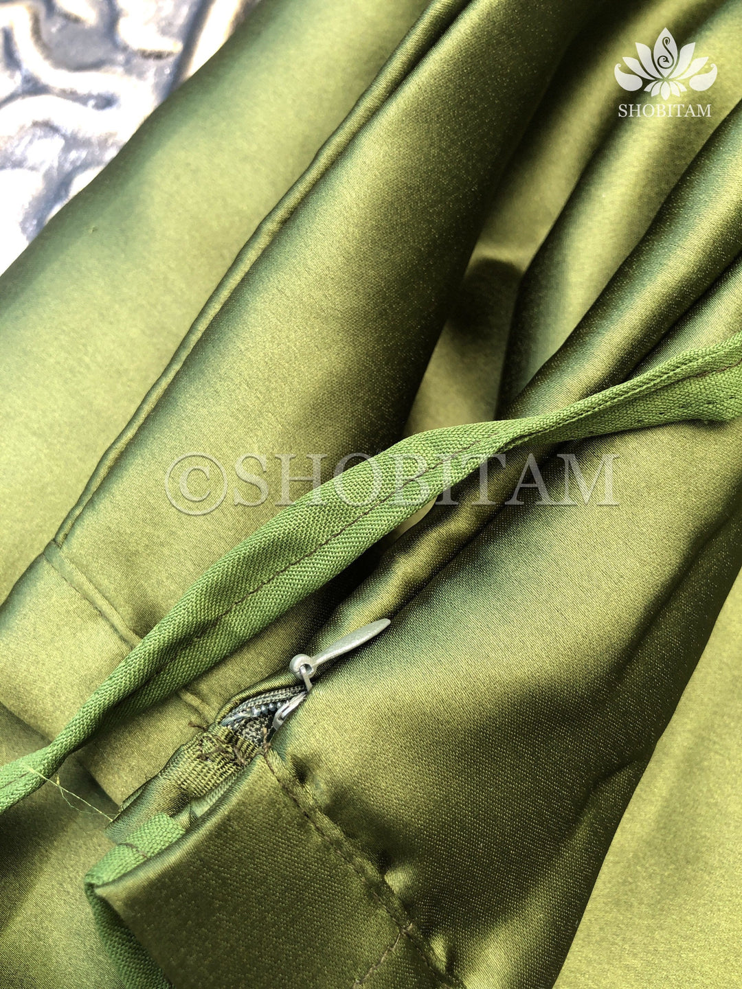Premium Quality olive green Satin Petticoat for saree,medium size | SHOBITAM