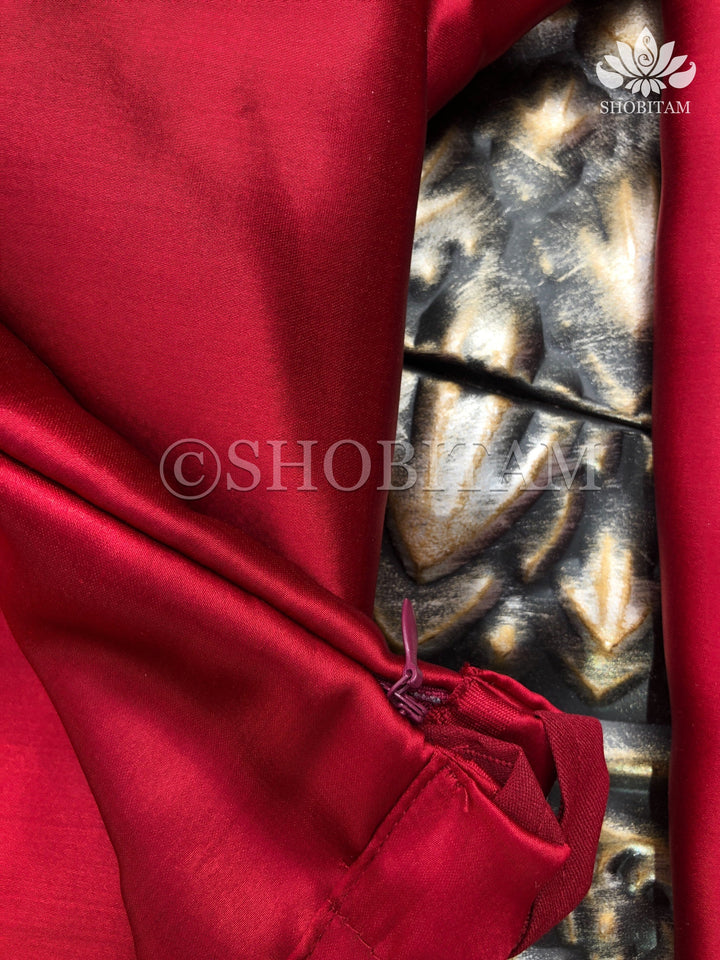 Premium Quality dark red Satin Petticoat for saree,medium size