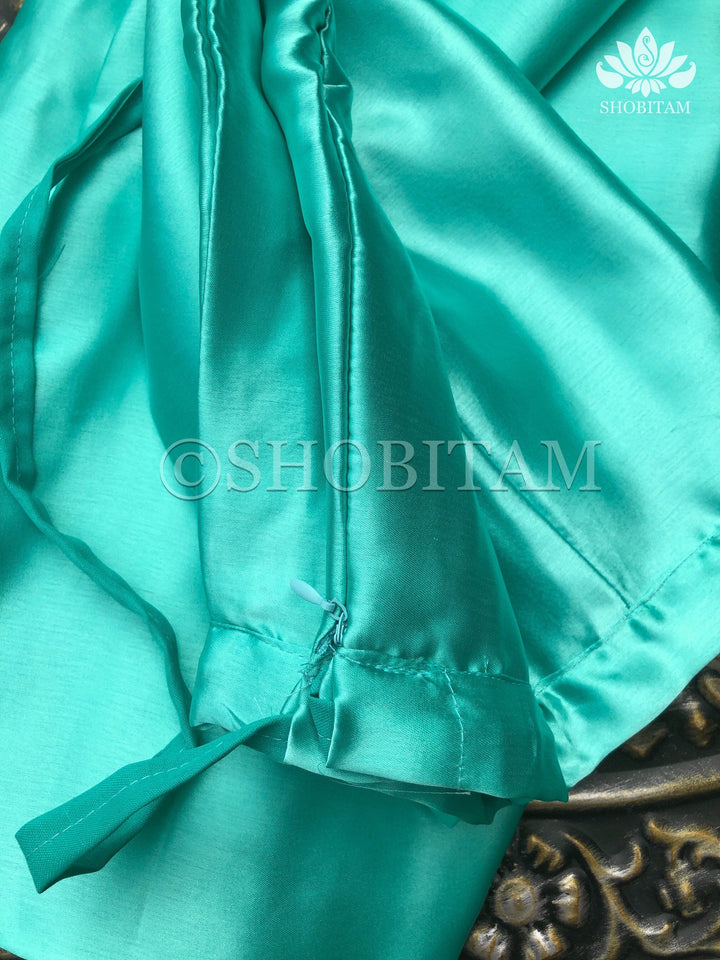 Premium Quality sea green Satin Petticoat for saree, Extra Large Size | SHOBITAM