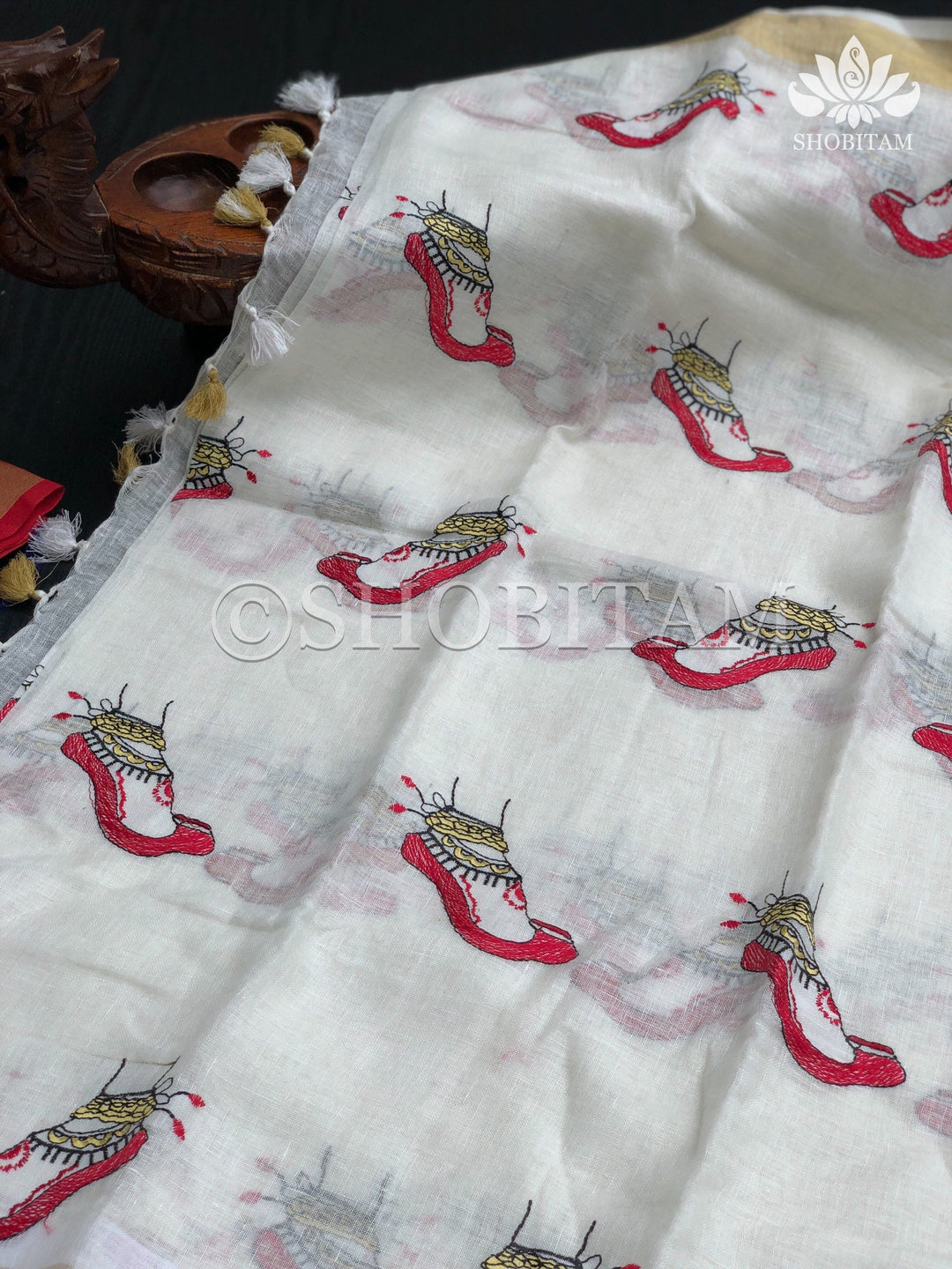 Linen Saree - Dancer’s feet embroidery saree | Organic Linen by Linen  Saree | Shobitam saree