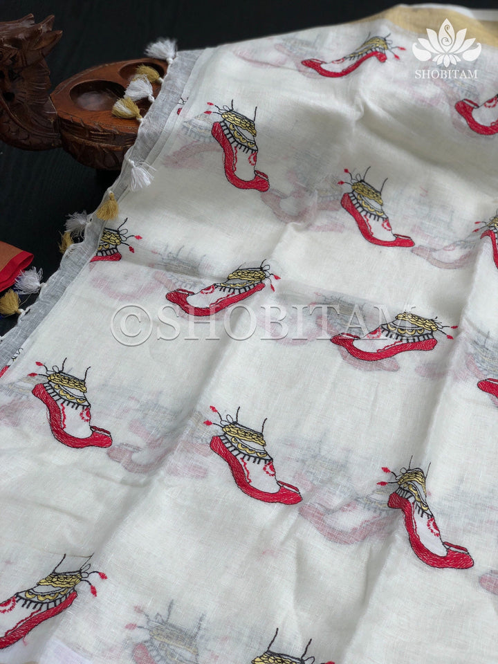 Linen Saree - Dancer’s feet embroidery saree | Organic Linen by Linen  Saree | Shobitam saree