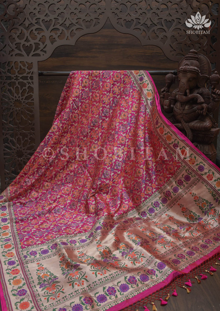 Exquisite Banarasi Patola Meenakari Katan Silk Saree in Pink with Intricate Pallu | SILK MARK CERTIFIED