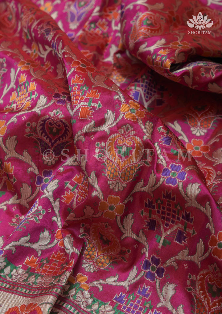 Exquisite Banarasi Patola Meenakari Katan Silk Saree in Pink with Intricate Pallu | SILK MARK CERTIFIED