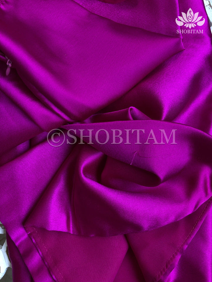 Premium Quality Magenta Satin Petticoat for saree,medium size | SHOBITAM