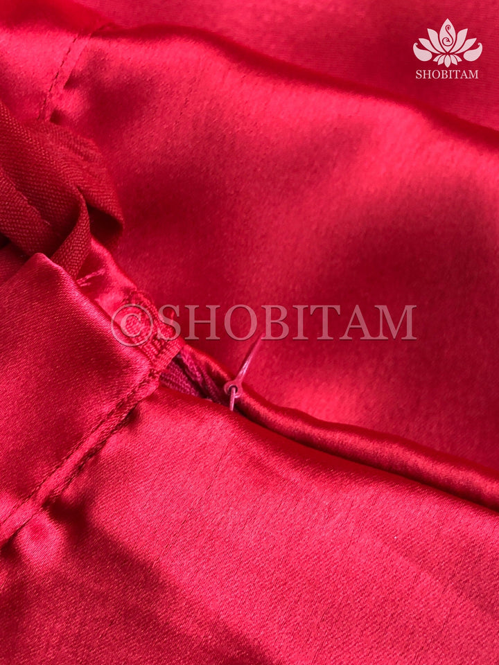 Premium Quality Deep Red Satin Petticoat for saree,medium size | SHOBITAM