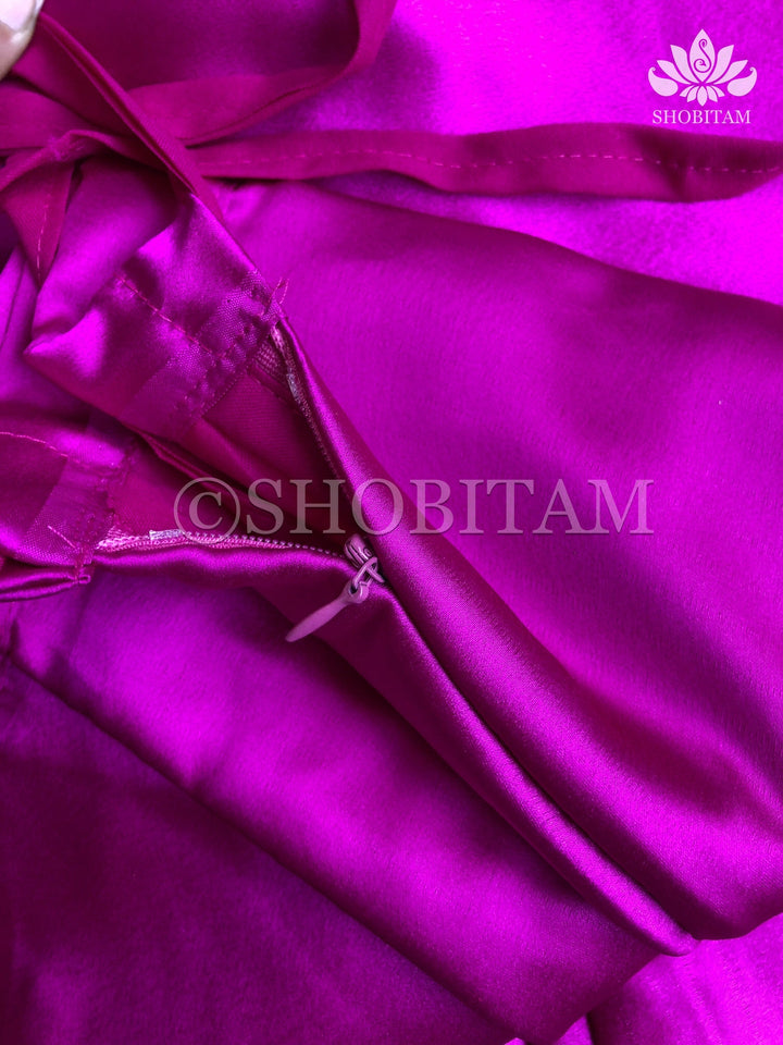 Premium Quality Magenta Satin Petticoat for saree,medium size | SHOBITAM