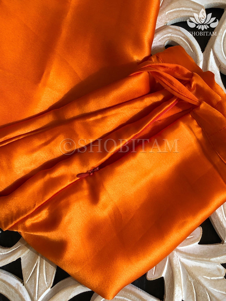 Premium Quality Orange Satin Petticoat for saree,medium size | SHOBITAM