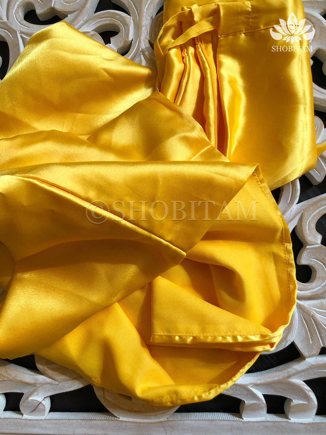 Premium Quality Yellow Satin Petticoat for saree,medium size | SHOBITAM