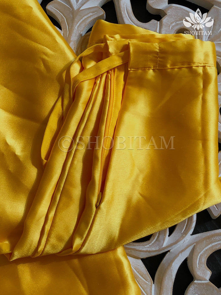Premium Quality Yellow Satin Petticoat for saree,medium size | SHOBITAM