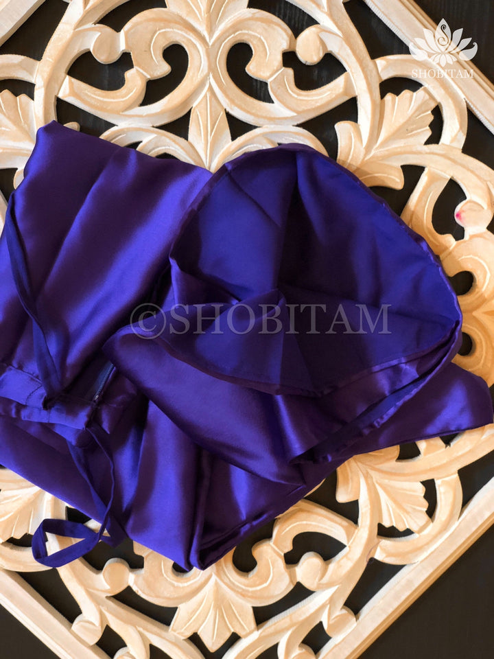 Premium Quality Blue Satin Petticoat for saree,medium size | SHOBITAM