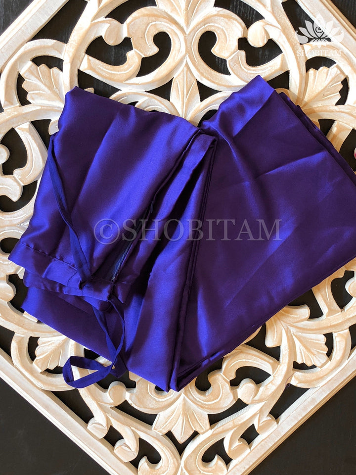 Premium Quality Blue Satin Petticoat for saree,medium size | SHOBITAM