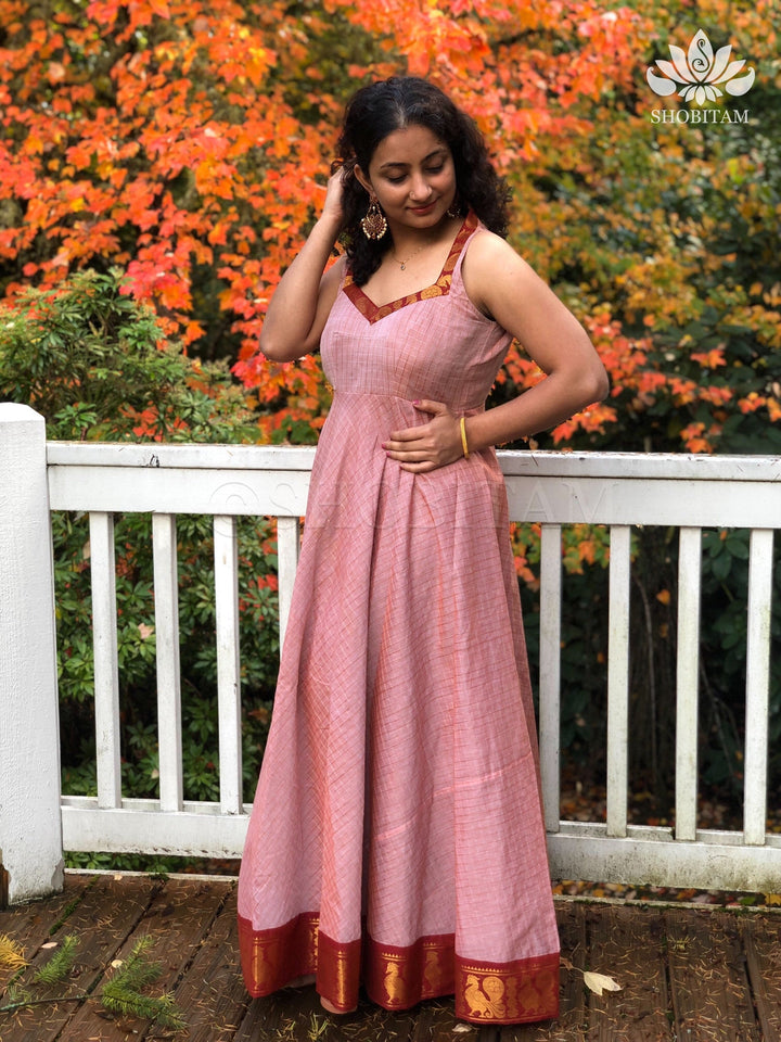 Made to Measure - Racerback Sungudi Gown in Dusty Peach and maroon | Shobitam gown