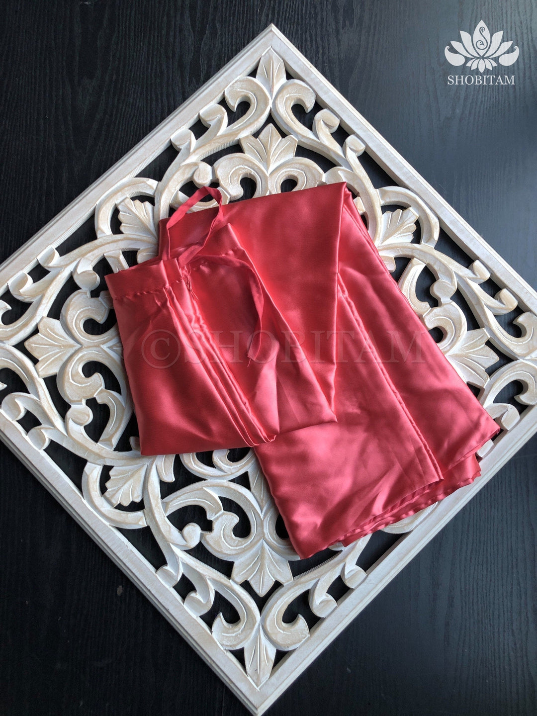 Premium Quality coral peach Satin Petticoat for saree, in standard size. | SHOBITAM